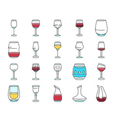 Wine Glass Red Drink Alcohol Icons Set