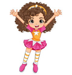 Happy Cartoon Girl Jumping With Arms Raised