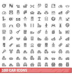 100 Car Icons Set Outline Style