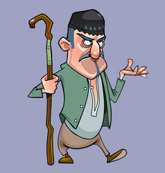 Cartoon Mustachioed Shepherd Man With A Staff