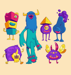 Cute Monsters In Trendy Contemporary Art Style