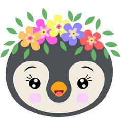 Cute Penguin Face With Wreath Floral On Head