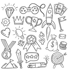 Gamification Life Doodle Hand Drawn Set