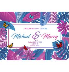 Wedding Invitation With Tropical Leaves Concept