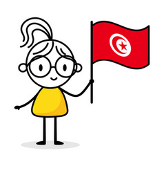 Woman Holding Flag Of Tunisia Isolated On White