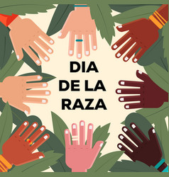 Flat Design Dia De La Raza With Hands And Leaves