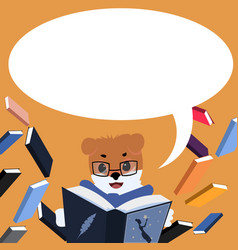 Fox With Glasses Sitting In Library Reading