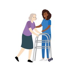 Nurse Helps Her Grandmother To Go To The Walker