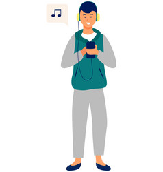 Young Male Character Listening To Music On His