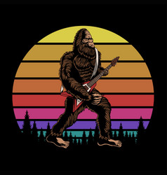 Bigfoot Play Guitar Sunset Retro