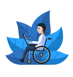 Disabled Man In Wheelchair Working At A Laptop