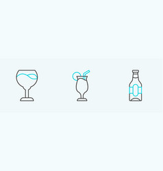 Set Line Beer Bottle Wine Glass And Cocktail Icon