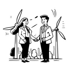 A Businessman And Businesswoman Shaking Hands In