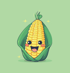 Cute Corn Cob Character Happy Smiling