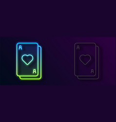 Glowing Neon Line Playing Cards Icon Isolated On