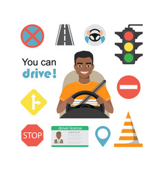 Set Of Road Symbols And Black African American Man