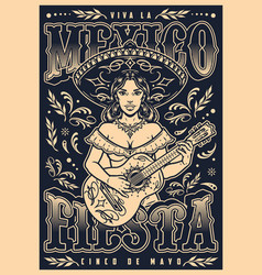 Mexican Woman Guitarist Monochrome Poster