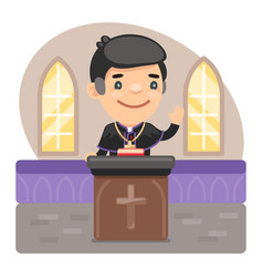 Cartoon Priest At Pulpit