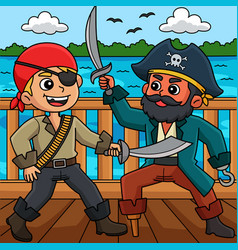 Pirate Fighting Colored Cartoon