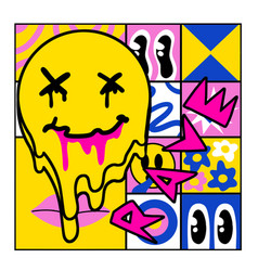 Poster With Yellow Smile Face Acid Rave