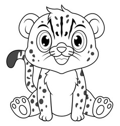 Cute Baby Cheetah Cartoon Sitting Line Art