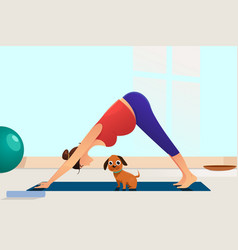 Pregnant Woman Doing Yoga With Her Dog