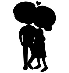 Silhouette Two People Kissing On White Background