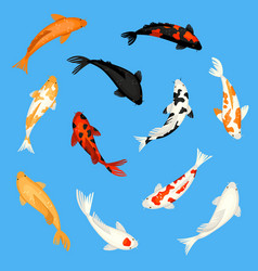 Koi Fish Swimming In Pond Cartoon Set