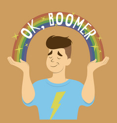 Man Shrugs With Ok Boomer Rainbow Flat Cartoon