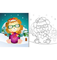 Coloring Book With A Cute Lion Hug Christmas Ball