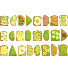 Avocado Toast Icons Set Cartoon Bread