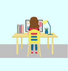 Girl Sits On A Chair At Desk Rear View