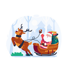 Santa Claus Riding A Sleigh Pulled By Reindeer