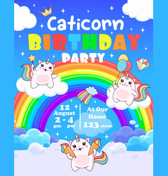 Birthday Party Flyer Magic Cute Capricorn Cat