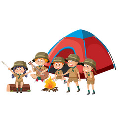 Children Camping On White Background