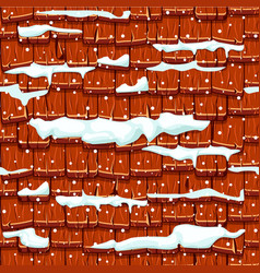 Snow Covered Seamless Old Red Wood Roof Tiles