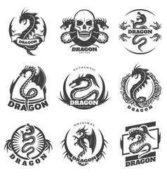 Vintage Monochrome Dragon Tattoo Labels Set