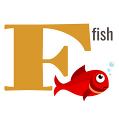 F Letter Icon Fish On Cartoon Alphabet Card