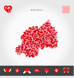 I Love Rwanda Red Hearts Pattern Map Rwanda