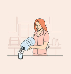 Smiling Woman Pouring Water From Bottle