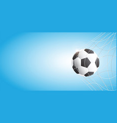 Soccer Football In Goal Net On Blue Background