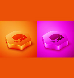 Isometric Lemon Icon Isolated On Orange And Pink