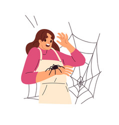 Woman Afraid Of Spiders Web Scared Frightened