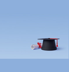 3d Graduate Cap With Diploma On Blue Student