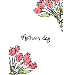 Mothers Day Card With Line Art Tulip Flowers