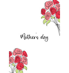 Mothers Day Card With Line Art Rose Flowers