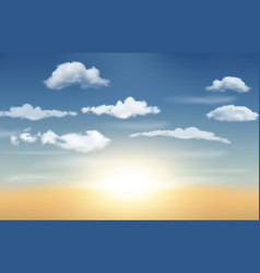 Realistic Sunrise With Blue Sky And Clouds