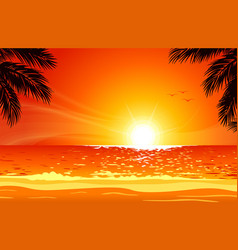 Warm Tropical Beach Sunset With Palm Trees