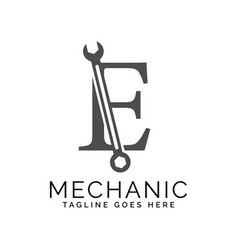 Letter E Logo With Wrench Alphabet Spanner Icon