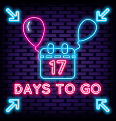 17 Days To Go Badge In Neon Style On Brick Wall